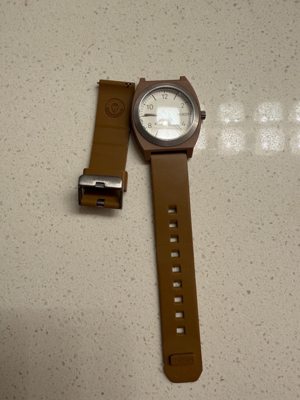 Nixon Tan Silicone Strap Watch with White Dial